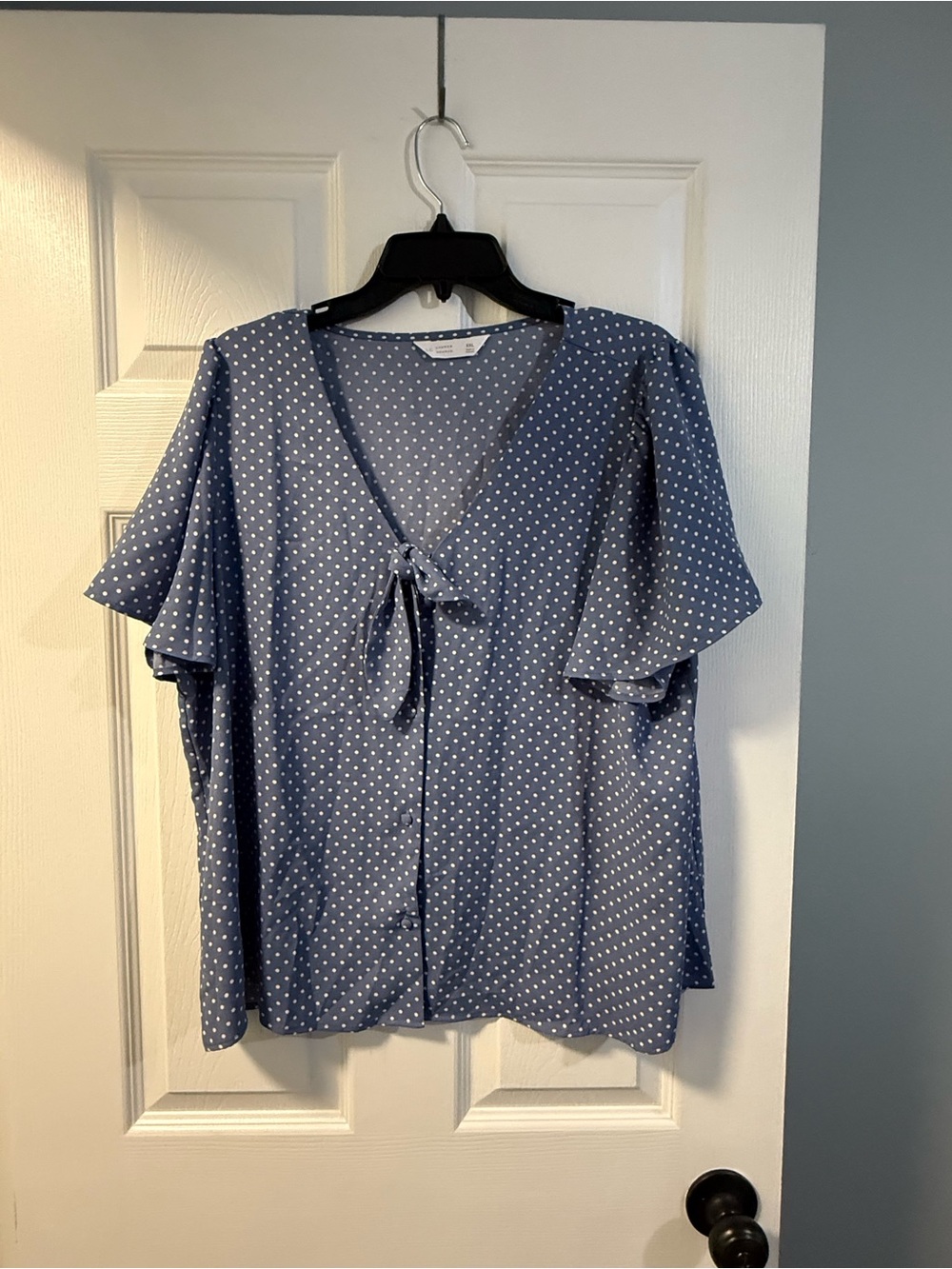 LC Lauren Conrad Blue Polka Dot Tie-Front Blouse